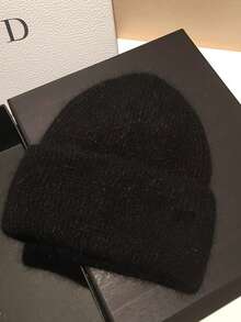 1顶女士针织翻边帽，冬季毛绒针织帽，柔软舒适，保暖贴合，适合滑雪、跑步等各种场合，男女通用成人针织帽 - 黑色 - 查看 1