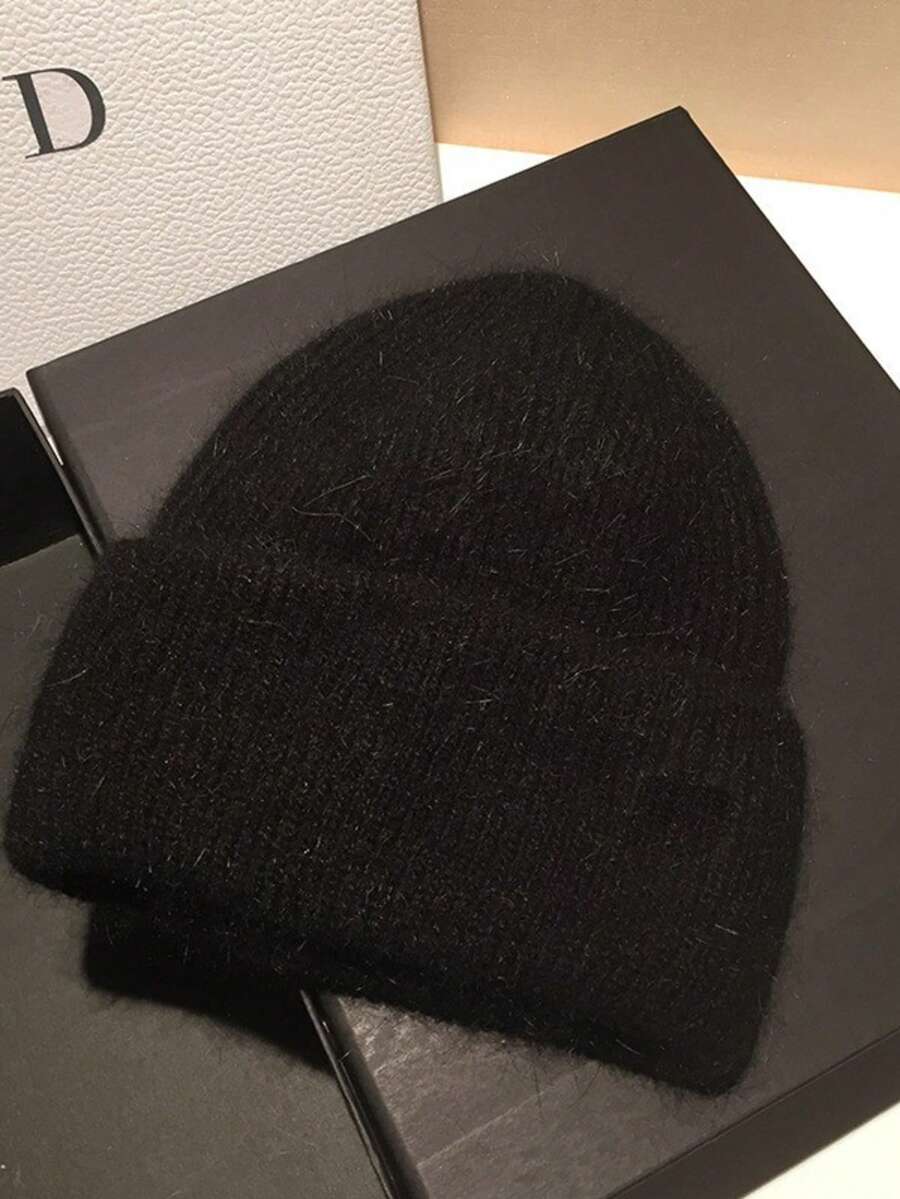 1顶女士针织翻边帽，冬季毛绒针织帽，柔软舒适，保暖贴合，适合滑雪、跑步等各种场合，男女通用成人针织帽 - 黑色 - 查看 1
