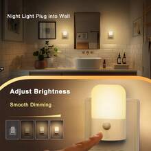 1/2 包装 欧盟标准插电式 LED 小夜灯，带运动传感器，亮度可调，智能夜灯，插入墙壁传感器，2700K - 查看 4