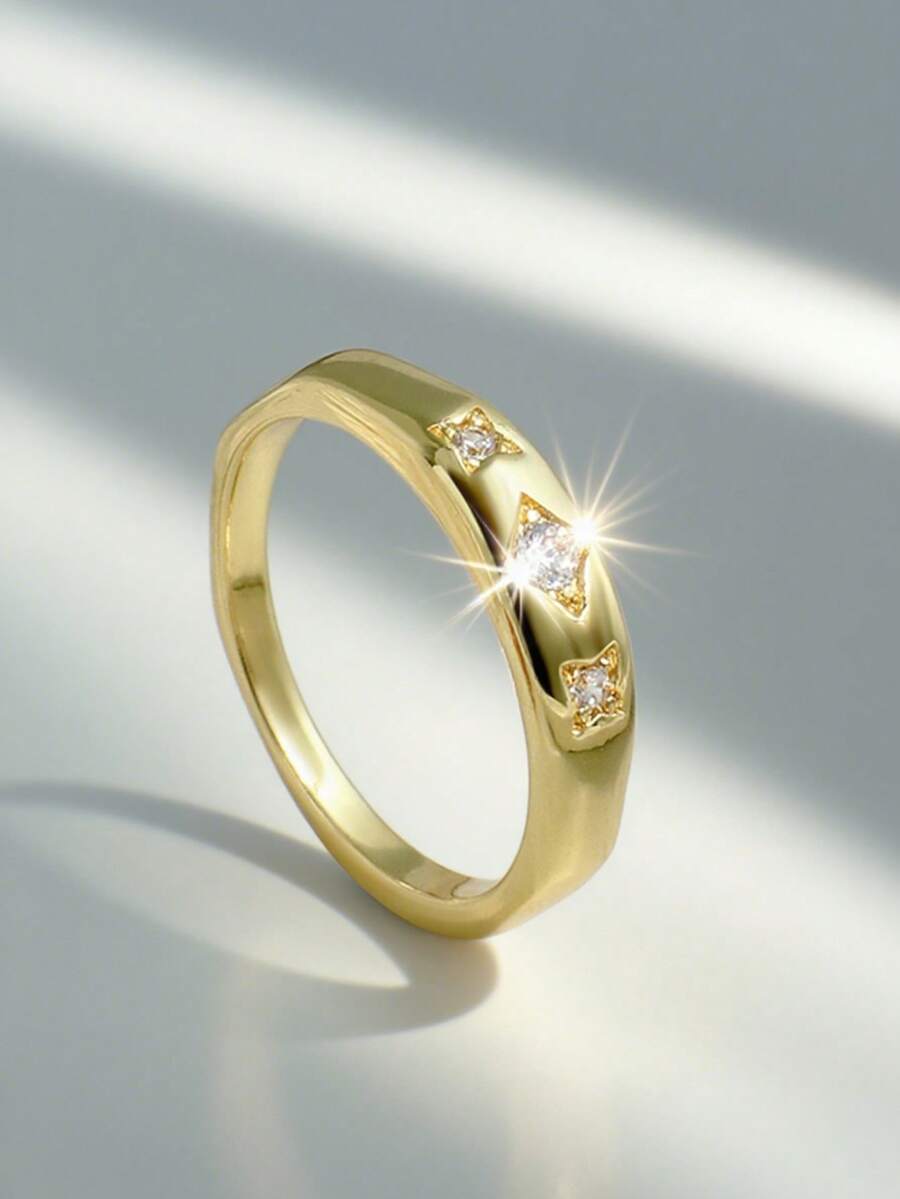 Charm-In 1 chiếc nhẫn đá Zirconia hình ngôi sao tròn màu vàng dành cho nữ, trang sức hàng ngày - Mẫu vàng 6 - Xem 1