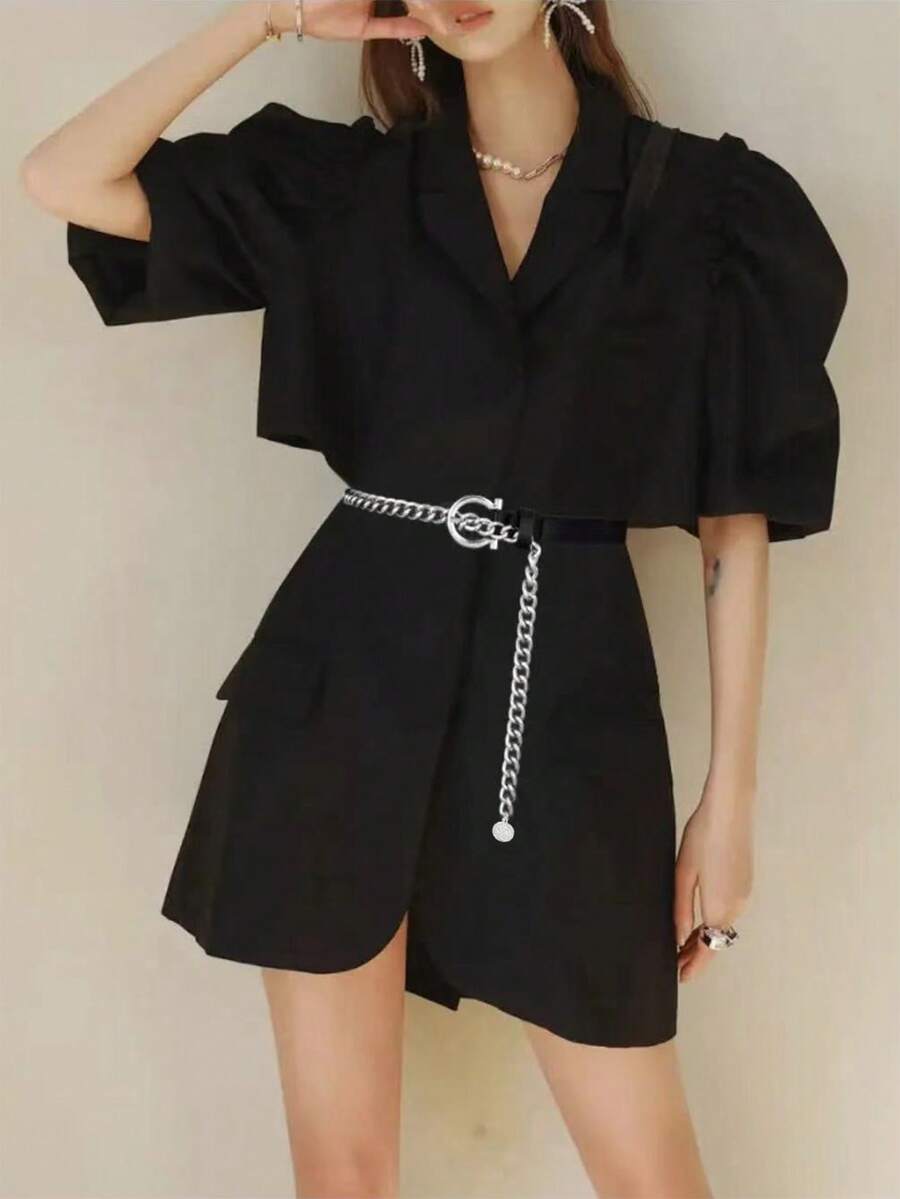 新款秋季金属链条与PU材质组合女士腰带，百搭装饰，可搭配西装、衬衫