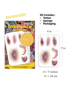 “擦伤”临时纹身贴纸，防水，逼真纹身效果，万圣节疤痕，血迹、伤口、割伤、擦伤、缝合痕迹，恐怖妆容，色彩丰富，易于粘贴和去除，男士适用，CSD060