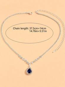 Dây chuyền mặt hình giọt nước Cubic Zirconia màu xanh navy cổ điển, Dây chuyền phong cách tiệc tùng thanh lịch dành cho nữ, Dây chuyền quà tặng tinh tế - màu xanh vàng - Xem 2
