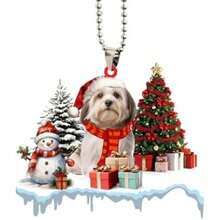 Talataca Havanese con árbol de pino de Navidad, muñ de nieve, regalo 2D plano espejo retrovisor para coche, accesorios para árbol de Navidad, decoración colgante interior retrovisor(default) - Multicolor - Ver 8