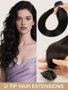 14-22英寸U型直发Remy真人发接发，自然黑色，沙龙级蛋白隐形假发，完美融合，适合圣诞节