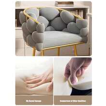 Silla de espejo con cojín de espuma de alta rebote, marco de metal, 76 pulgadas, estilo glam, elegantes detalles dorados, altura total aproximadamente 76 pulgadas, asiento de espejo | Apariencia lujosa | Cojín de alta elasticidad - Gris Claro - Ver 3