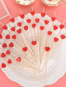 100 piezas Palillos de dientes con forma de corazón para fruta, palillos de cóctel de bambú con forma de corazón para el Día de San Valentín, palillos de dientes de bambú natural, adecuados para aperitivos, pasteles de frutas, postres, bocadillos de barbacoa, sándwiches, etc. para fiestas del Día de San Valentín. - Multicolor - Ver 7