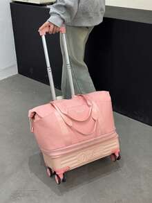 可折叠拉杆旅行包，大容量，时尚宽敞，适合女性，简约时尚，可拆卸轮子和拉杆，周末旅行包，过夜包，行李包，便携包，拉杆包，短途商务旅行包，牛津布孕妇旅行包，适合旅行、度假、返校、旅游、宿舍、大学生、高中生