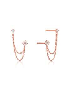 1 Đôi bông tai hình giọt nước đính đá Cubic Zirconia, Quà tặng cho nữ, Trang sức cưới - Hoa hồng vàng - Xem 3