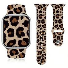 1pc Unisex Fashion Silicone Watch Band, Compatible With Apple Watch 40mm, 44mm, 45mm, 46mm, 42mm, 38mm, Wristband Style, Compatible With Series SE, 11, 10, 9, 8, 7, 6, 5, 4, 3, 2, 1, Watch Accessories - Leopard - View 3