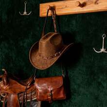 Retro Suede Cowgirl Hat For Women Men Bullet Head Leather Belt Wide Brim Western Cap - Cà phê nâu - Xem 2