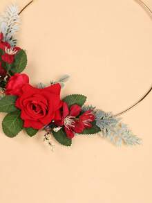 1件全新手工花环，优雅新娘捧花，仙女风悬挂装饰，室内铁艺伴娘花环，花冠，头饰，头饰 - 紅色 - 查看 6