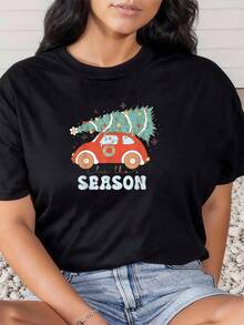 Dies ist die Jahreszeit Weihnachten Frohe Weihnachten Frohe und helle Stimmung T-Shirt Grafik-T-Shirts Frauen Crop Tops Sommeroutfits für Frauen Sommeroberteile T-Shirt - Schwarz - Übersicht 7