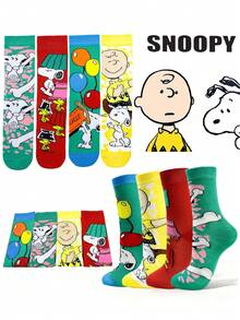 1/3/4 Pairs Snoopy Cartoon Socks, Comfortable Soft Sports Socks For Men And Women, All Season Wear, Creative Cartoon Pattern Fashion Versatile Soft Comfortable Socks - Multicolor - View 4