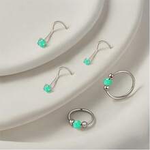 18G Opal Nose Ring, 8mm/10mm, Hypoallergenic 316L Surgical Stainless Steel - Suitable For Nostril/Septum Piercings And Cartilage Piercings, Unisex, Ideal For Everyday Wear, Promotes Healing, Designed For New Piercings, Comfortable To Wear, And Won't Interfere With Sleep.