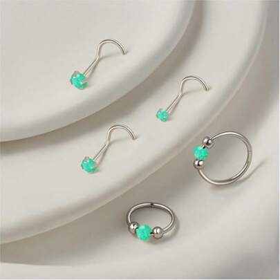 18G Opal Nose Ring, 8mm/10mm, Hypoallergenic 316L Surgical Stainless Steel - Suitable For Nostril/Septum Piercings And Cartilage Piercings, Unisex, Ideal For Everyday Wear, Promotes Healing, Designed For New Piercings, Comfortable To Wear, And Won't Interfere With Sleep.