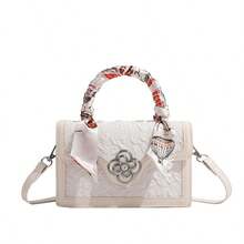 Fashionable High-End Pu Tote Bag With Versatile Square Shape And Cute Cherry Print, Perfect For Shopping, Dating Or Cross-Body For Girls Send Scarf., Best Mother's Day And Valentine's Day Gifts - trắng - Xem 2