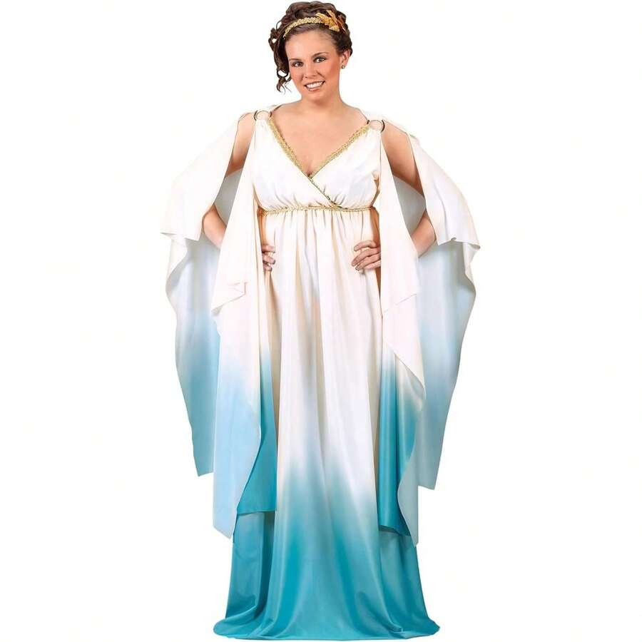 Plus Size Greek Goddess Costume For Women -Ombre Robe - Halloween Cosplay - Teal &Ancient Greek Dress - Includes Headband - Nhiều màu 631 - Xem 1