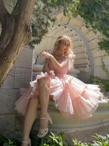 Long Tulle Dress,Spaghetti Strap Semi Formal Dresses For Women,Elegant Birthday Outfit Homecoming Cocktail - 粉色 - 查看 2