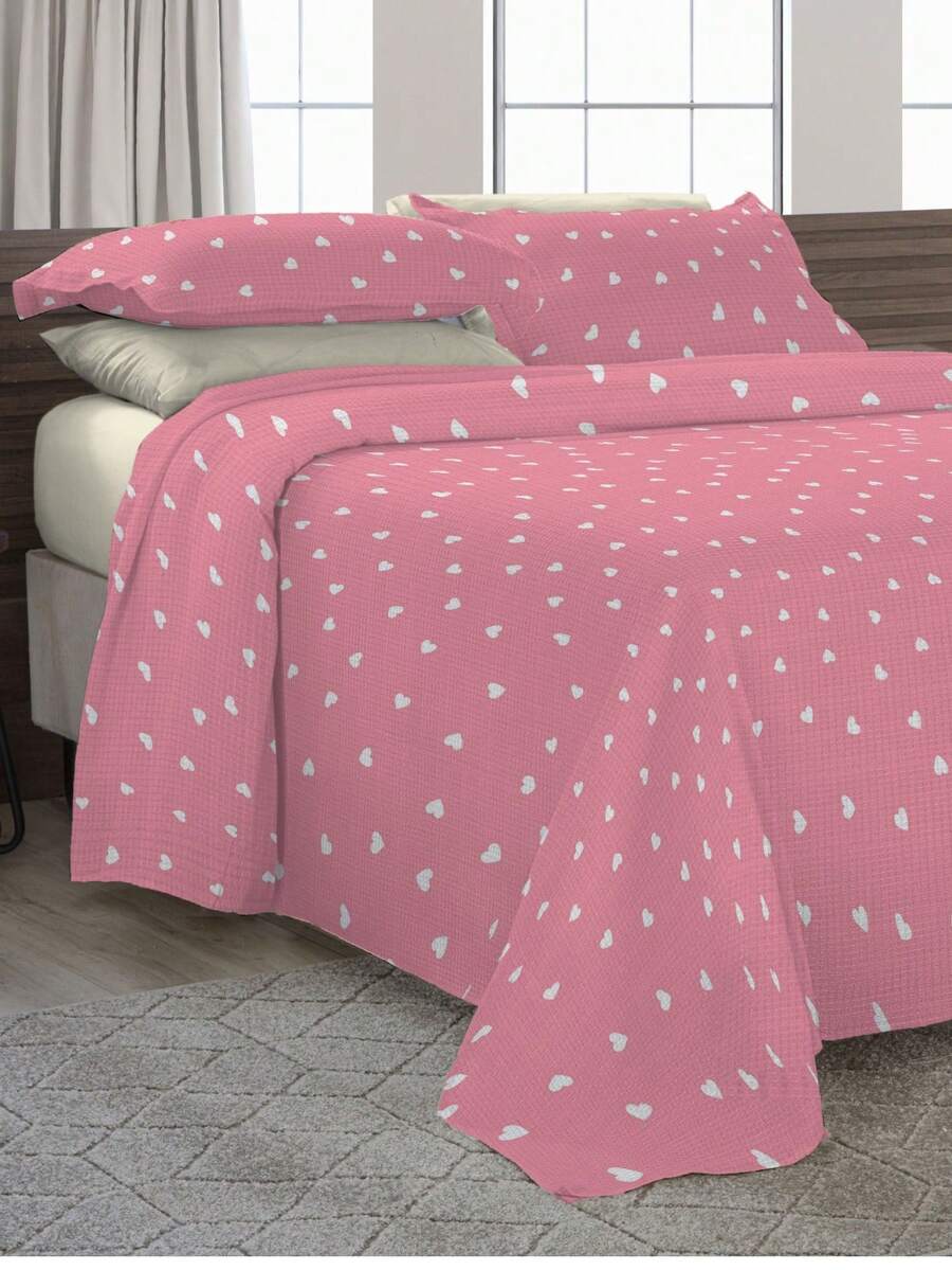 Madrid Piquet Bedspread/Quilt, Double/Standard Size, 3 Pieces, Cotton Fabric, Printed, Various Prints - Trái tim - Xem 1