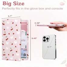 Mymazn Car Registration And Insurance Holder, PU Leather Glove Box Car Organizer With Magnetic Closure, Car Document Holder For Driver'S License &Amp; Essential Documents (Pink Bow) - ColorE - 查看 4