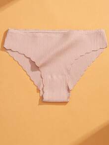 VKME 4 Pieces/Set Solid Color Cotton Scallop Trim Brief - Multicolor - View 5