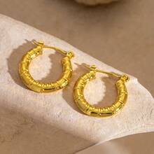 1对时尚优雅不锈钢耳夹，钛钢镀18K金耳环，女士款 - 彩色 - 查看 7