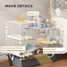 PawHut Dwarf Hamster Cage, 4 Levels, Tunnel System, Hut, Accessories, Top Opening, 78 X 45 X 73, Grey