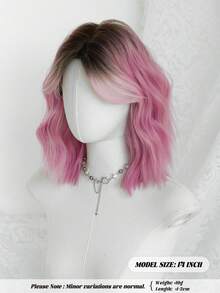 1 buc peruci scurte ondulate Ombre roz pentru femei, peruci Bob buclate, ondulate, cu partea centrală, cu rădăcini închise la culoare, fibră de păr sintetică naturală rezistentă la căldură, pentru utilizare zilnică sau școlară, perfectă pentru sărbători, festivaluri de muzică, sărbători Sakura, cadou de absolvire și cadou pentru accesoriul perucii prietenului