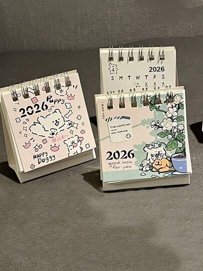 1件2026年时尚线条画狗狗日历，时尚高品质可爱女孩桌面日历，迷你桌面装饰
