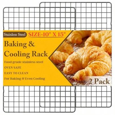 2PCS Cooling Racks For Cooking And Baking - 10" X 15"Heavy Duty Stainless Steel Wire Rack For Baking Grilling Roasting - Oven And Dishwasher  - Fits Jelly Roll Sheet Pan-Silver