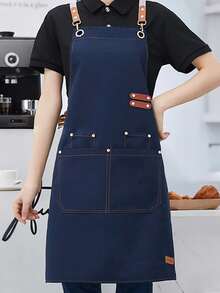 防水帆布围裙，带口袋 - 男女通用涤纶混纺可调节厨师围裙，适用于厨房、餐厅、咖啡馆 | 采用耐用、防污防油的编织面料，配有可调节肩带 - 彩色 - 查看 18