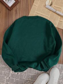 LQTY 女士多功能秋冬日常街头风休闲经典圆领卫衣，韩版舒适复古时尚通勤套装，适合户外休闲运动穿着，常规小众朋克风修身深绿色加厚圆领卫衣 - 墨綠色 - 查看 5