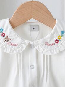 Girls' Long Sleeve Collared White Shirt, Spring - White - View 3