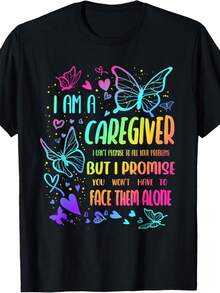 Butterfly I Am A Caregiver Job Profession Caregiving Carer Gift Uni T-Shirt - 黑色 - 查看 1