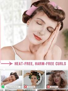 5件套免加热卷发器和缎面睡帽套装，包含免加热卷发发带、发爪夹、发圈和柔软睡帽，适合所有发质，长短发皆宜，打造自然卷发造型，居家美发配件。 - 彩色 - 查看 6