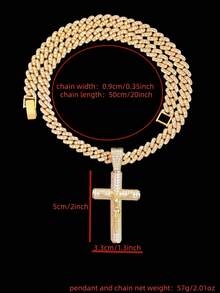 1 pieza Colgante de cruz de Jesús de circonita cúbica y 1 pieza Collar de cadena cubana de 9 mm con rhinestones, Collar colgante de estilo punk hip hop para hombres, joyería vintage de moda, adecuado para uso diario o fiesta, regalo para el amante - Plateado - Ver 11