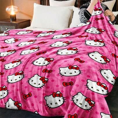  1pc Sanrio Hello Kitty Cartoon Character Digital Print Blanket, Warm, Soft, Perfect For Sofa In Living Room Or Bed In Bedroom, Cozy Gift For Autumn/Winter, Christmas