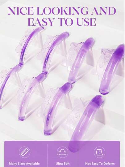 5种尺寸/10片装小熊图案自粘睫毛提升垫，新款睫毛化妆工具，柔软提升滚轮，易于清洁和重复使用（紫色、橙色、绿色）