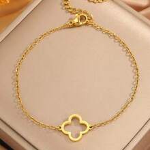 Bracelet trèfle à quatre feuilles ajouré chic pour femmes - argenté, hypoallergénique, cadeau de Noël parfait, style doux et polyvalent - Bracelet - Voir 2