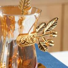 1 Set Gold European Style Coffee Cup, Metal Alloy Minimalist Creative Glass Set, Red Tea Cup, Heat-Resistant Saucer, Mug, Milk Cup - Gold - View 3