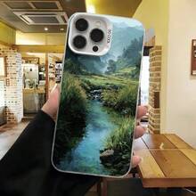 Cubierta de telefono con diseño de paisaje natural azul claro con río y vegetación para iPhone 15 Pro Max ideal para uso diario en cafeterías y salidas casuales - Blanco - Ver 7