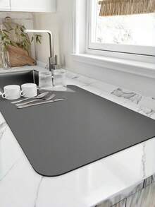 1pc Solid Color Diatomite Absorbent Mat, Non-Slip & Wear-Resistant Kitchen Counter Mat, Oil & Stain Resistant, Easy To Clean, Suitable For Coffee Machines, Dish Drying, Tableware Storage, Bars & Restaurants, Pet Anti-Slip Mat - Black - View 9