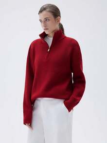 Women Cashmere Oversized Quarter Zip Pullover Sweater Long Sleeve Collared Ribbed Knit Jumper Tops, 2025 Style - trắng - Xem 10