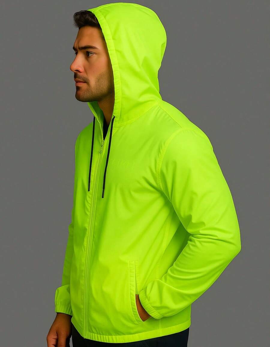 Men's Waterproof Street Style Jacket With Hood, Lightweight And Modern, Windbreaker, Regular Fit - Lime Green - View 1
