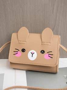 1pc PU Leather Mini Cartoon Shoulder Bag, Mini Crossbody Bag, Coin Purse - Khaki - View 1