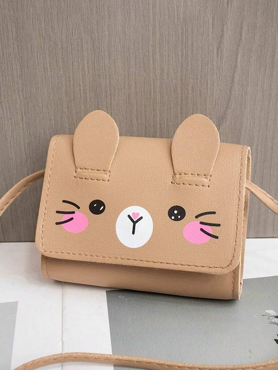 1pc PU Leather Mini Cartoon Shoulder Bag, Mini Crossbody Bag, Coin Purse - Khaki - View 1