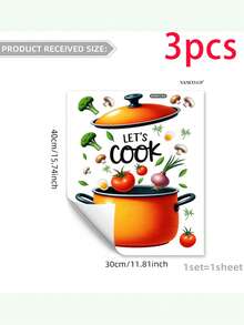 1/2/3pcs Creative Kitchen Pot Pan Wall Stickers, Includes Vegetable, Tomato, Onion, Greens And Egg Patterns, Home Decor Stickers. Suitable For Indoor And Outdoor Decoration, Ideal For Thanksgiving, New Year Home Decor And Gifts. - Multicolor - View 8