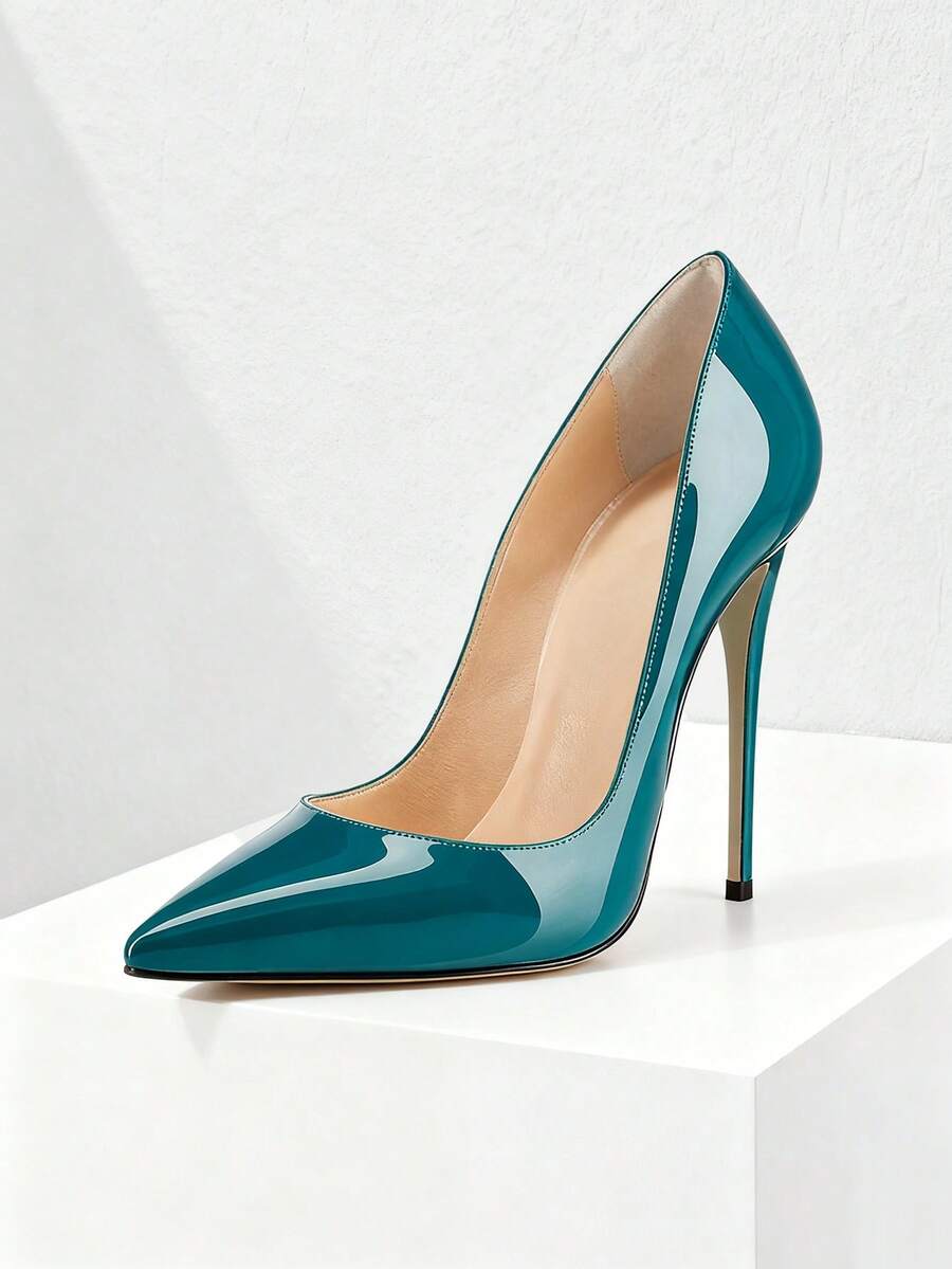 Ziheels Elegant 12cm/4.72" Stiletto High Heels For Women Patent Leather Pumps Heels Sexy Pointy Formal Dress Shoes - Bằng sáng chế-Teal - Xem 1