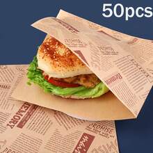 50pcs Disposable Burger Paper Bags, Food-Sandwich Bags With Handles, Perfect For Donuts, Pastries, And Snack Packaging - Beige, Brown, Black, White, Brown - Multicolor - View 17
